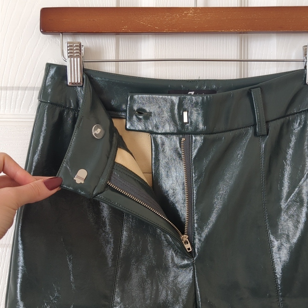 7 For All Mankind Faux Patent Leather Slim Cropped Kick Flare Pants Emerald S - Picture 7 of 14